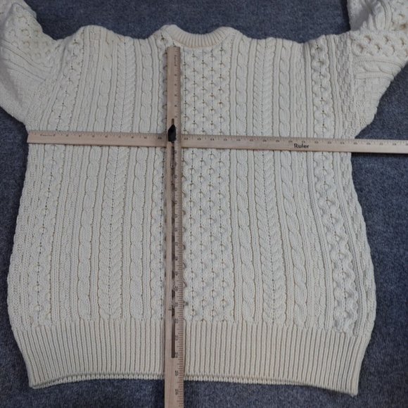 Callan Men's Sweater L Ivory Solid 100% Merino Wool Chunky Knit Fisherman - Picture 3 of 7